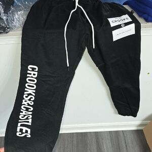 Crooks & Castles Black Joggers with White Logo